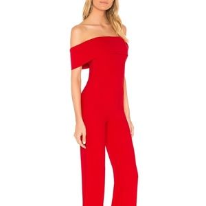 Red Aubrey Off Shoulder Romper/Jumpsuit
